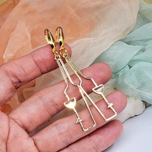 Hypoallergenic Jewelry Wine Glass Bottle 🍼 😋 Gold Earrings Wine Lover